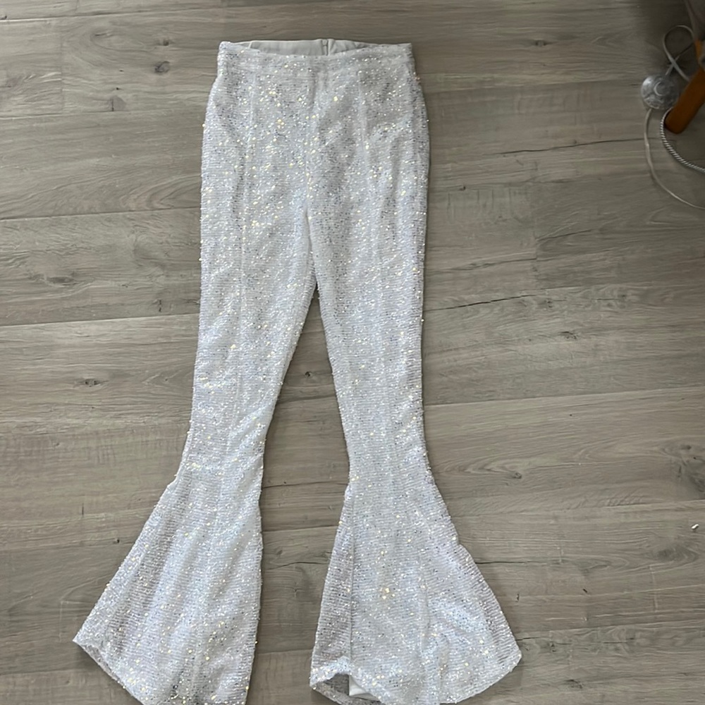 Boohoo White Sequin Flared Pants
